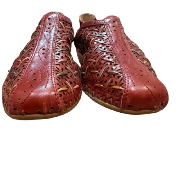 Pikolinos Leather Cutout Slingback Shoes Red Woven Comfort Low Wedge 37 - Picture 6 of 7